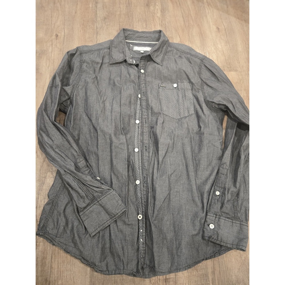 Pd&C Mens Shirt‎ Size L Charcoal Grey Long Sleeve Soft Chambray Button Up Pocket